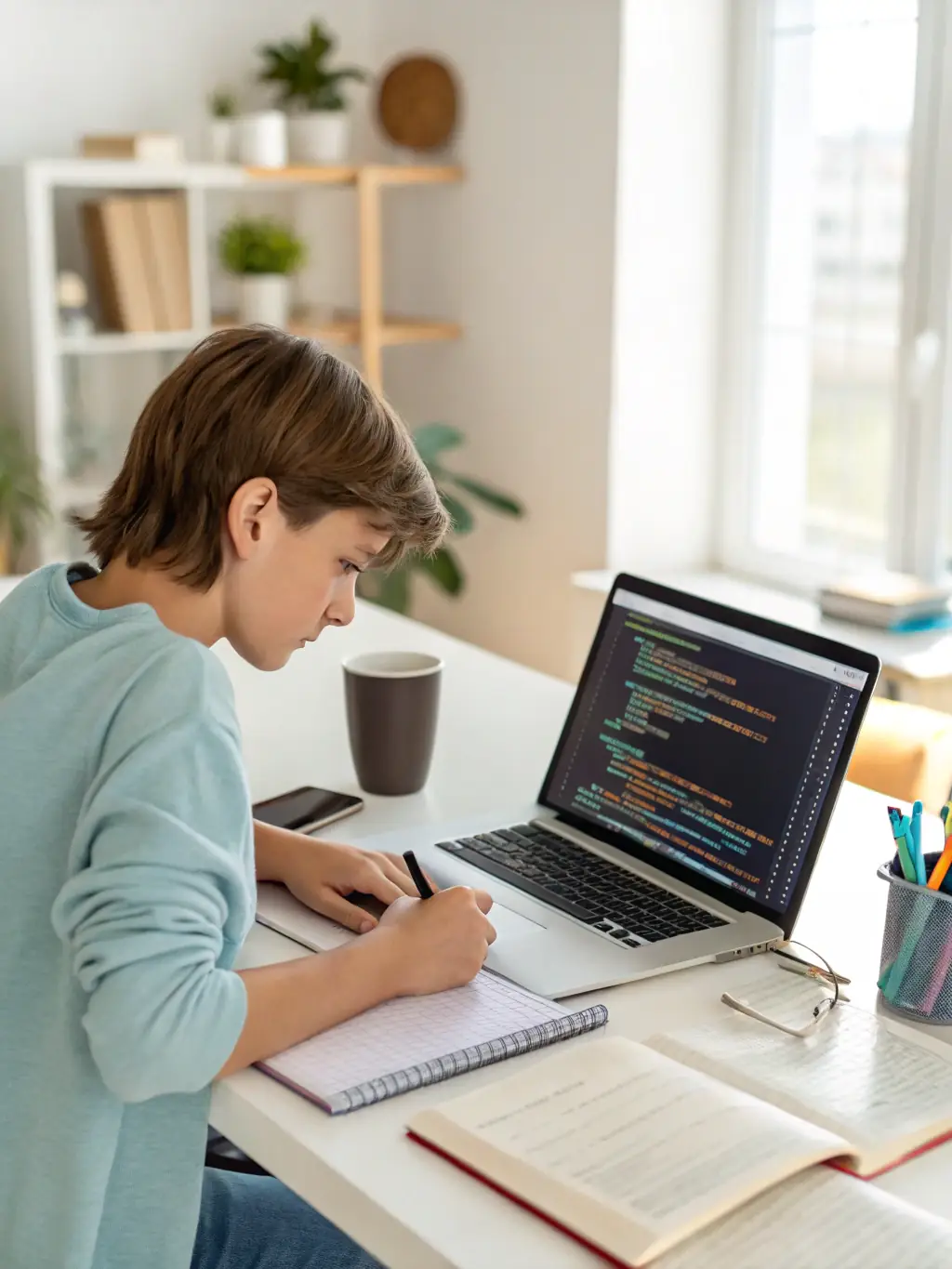 A student working on a machine learning project, showcasing the practical application of the module's concepts.